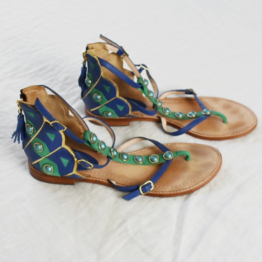 Kate Spade peacock gladiator sandals
